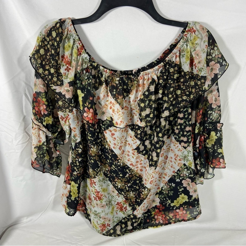 Sweet Pea Women’s Floral Boho Blouse Medium Ruffles Fairy Patchwork Whimsical